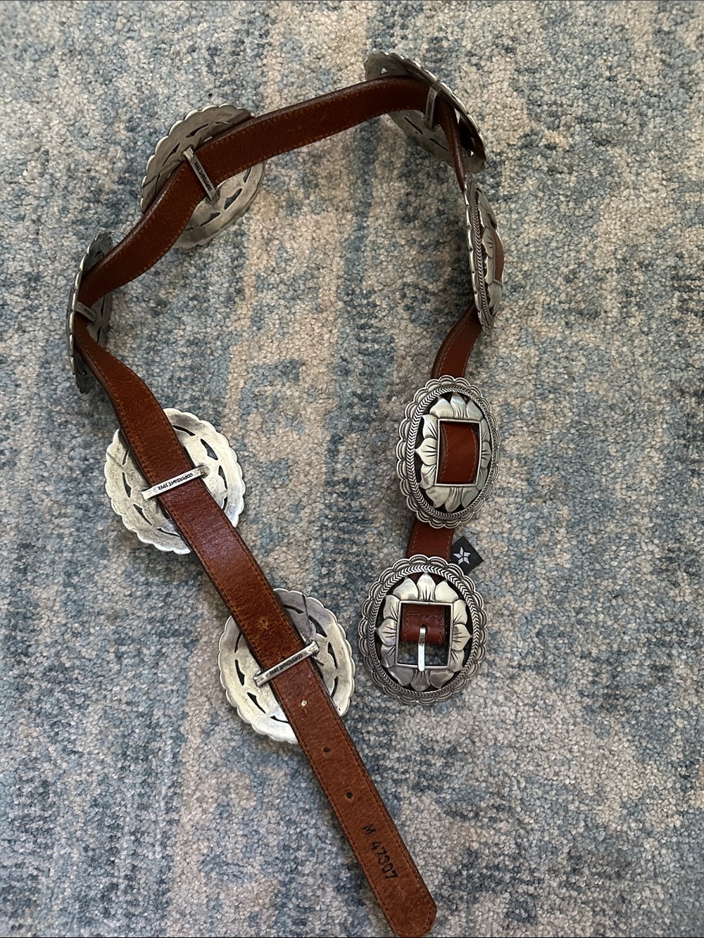 Brighton silver brown leather Concho belt western medium EUC - Picture 3 of 6